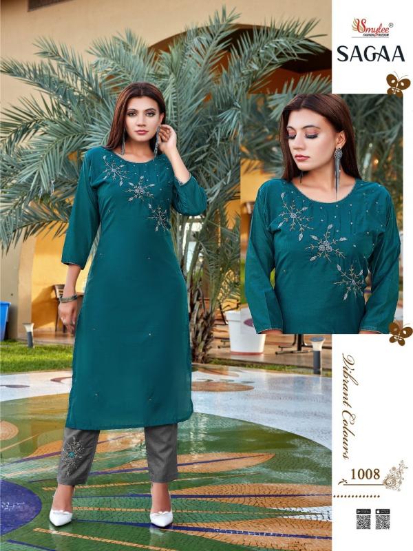 Smylee Sagaa Designer Rich Look Silk Kurti With Bottom